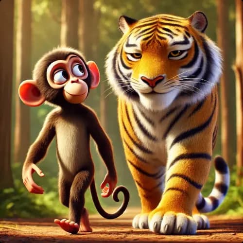 Colorful illustration of How the Monkey and the Goat Earned Their Reputations - Trickery and Caution