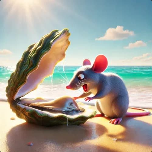 Colorful illustration of The Rat and the Oyster - Caution and Perception