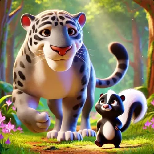 Colorful illustration of The Jaguar and the Little Skunk - a fable