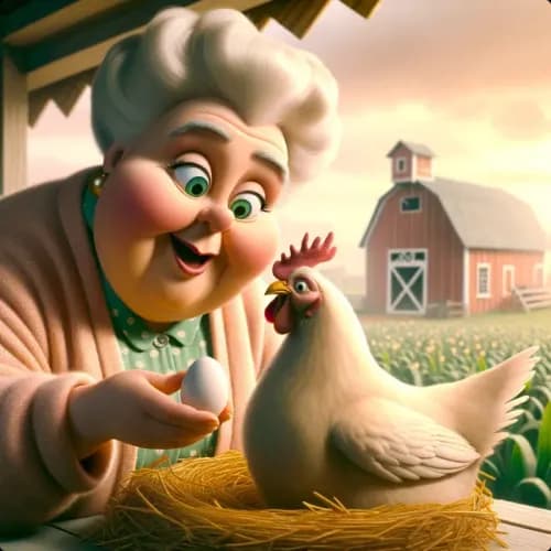 Colorful illustration of A Woman and Her Hen - Greed and Desire