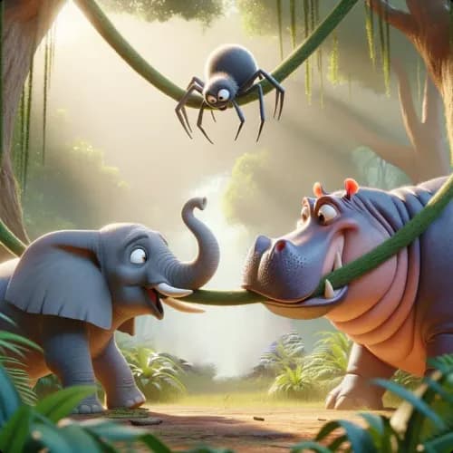 Colorful illustration of Anansi and the Tug of War - Problem-Solving and Respect