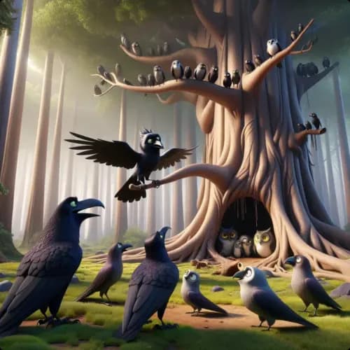 Colorful illustration of Of Crows And Owls - Trust and Unity