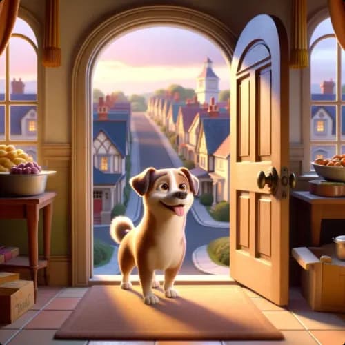 Colorful illustration of The Dog who went Abroad - a fable