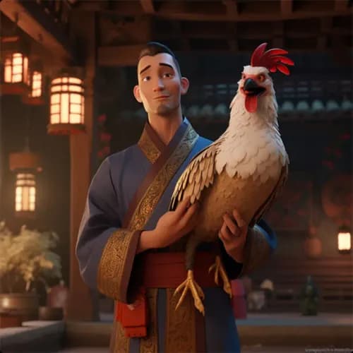 Colorful illustration of The Fighting Roosters - a fable