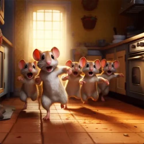 Colorful illustration of The Mice and The Weasels - a fable