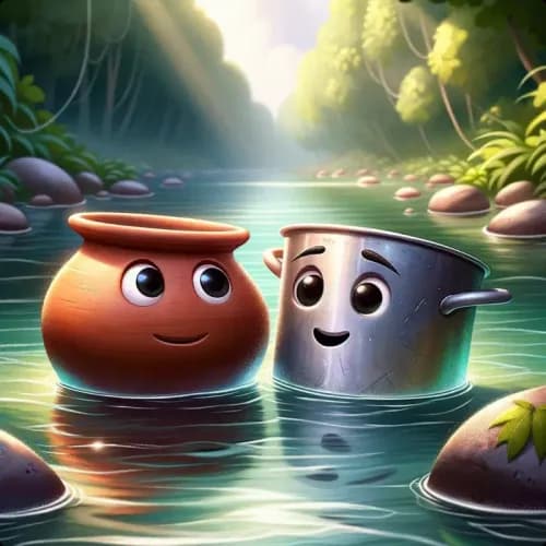 Colorful illustration of The Two Pots - a fable