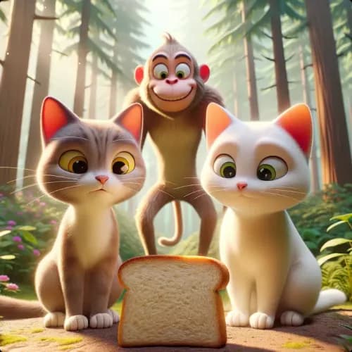 Colorful illustration of Two Cats and A Monkey - a fable