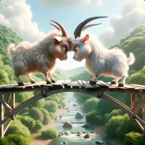 Colorful illustration of Two Goats fable - Pride and Wisdom