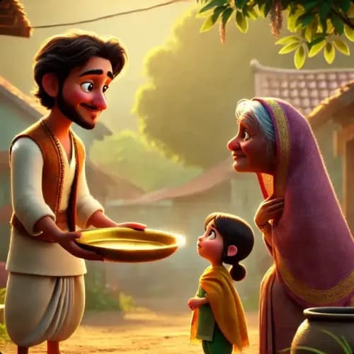 Colorful illustration of The Merchant of Seri fable - Honesty and Justice