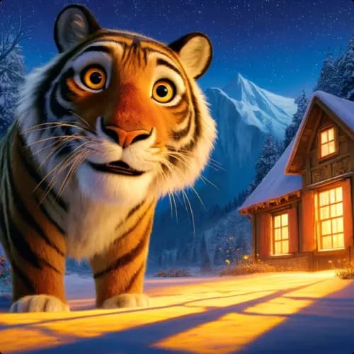 Colorful illustration of The Tiger and the Dried Persimmon - a fable