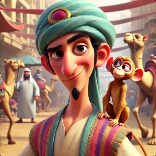 Colorful illustration of The Thief and His Monkey - a fable