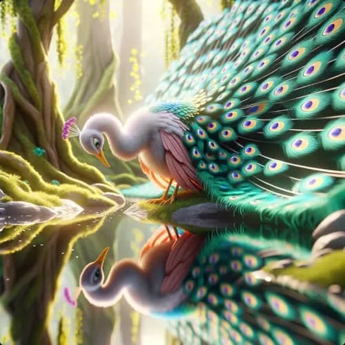 Colorful illustration of الطاووس وطائر الكركية - a fable