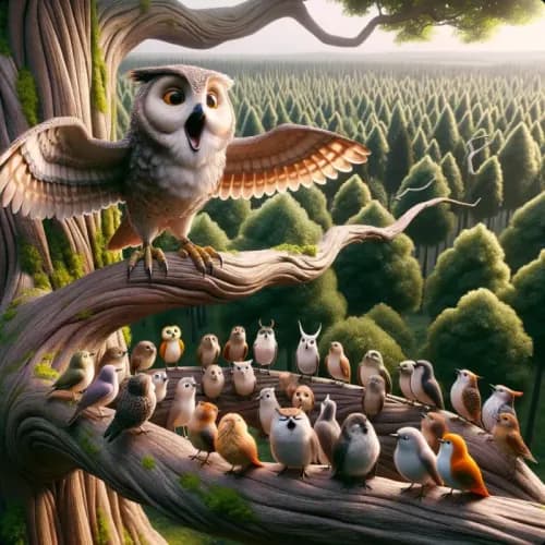 Colorful illustration of البومة والطيور - a fable