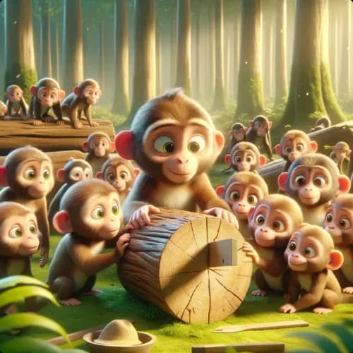 Colorful illustration of The Monkey and the Wedge - a fable