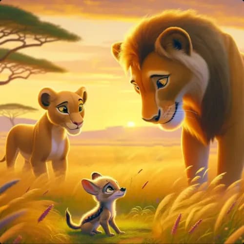 Colorful illustration of The Lioness and the Young Jackal - a fable