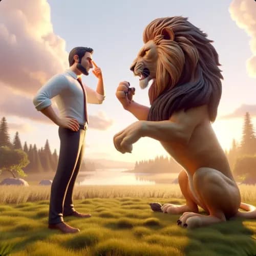 Colorful illustration of الأسد والتمثال - a fable