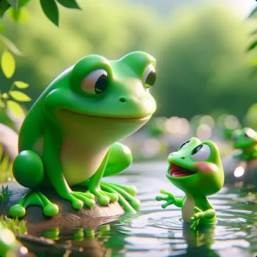 Colorful illustration of The Green Frog - a fable