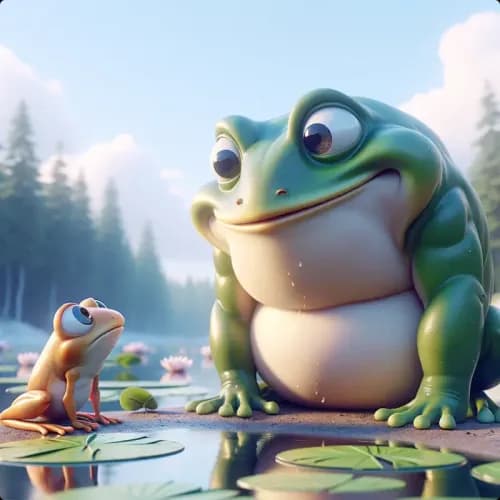 Colorful illustration of The Frog and The Ox - a fable