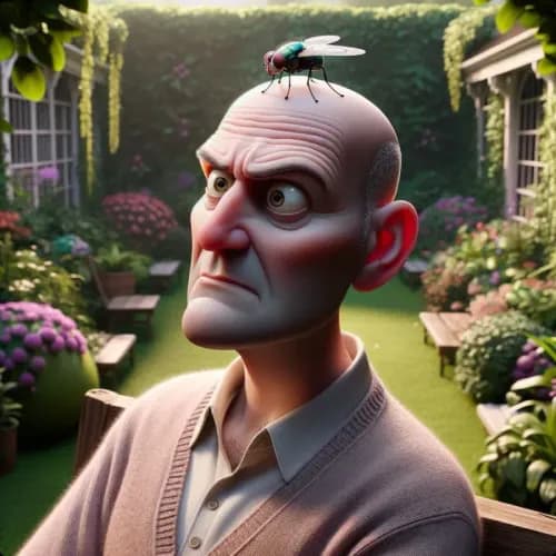 Colorful illustration of The Bald Man and The Fly - a fable