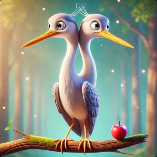 Colorful illustration of The Bird with Two Heads - a fable