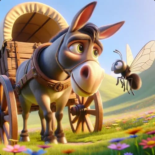 Colorful illustration of The Fly and The Draught-Mule - a fable
