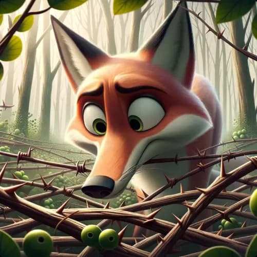Colorful illustration of The Fox and The Bramble - a fable