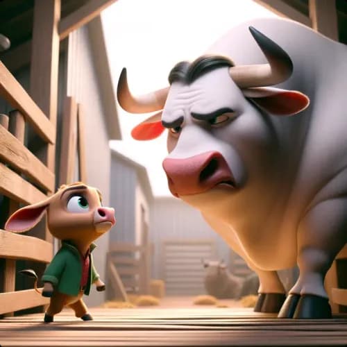 Colorful illustration of The Bull and The Calf - a fable