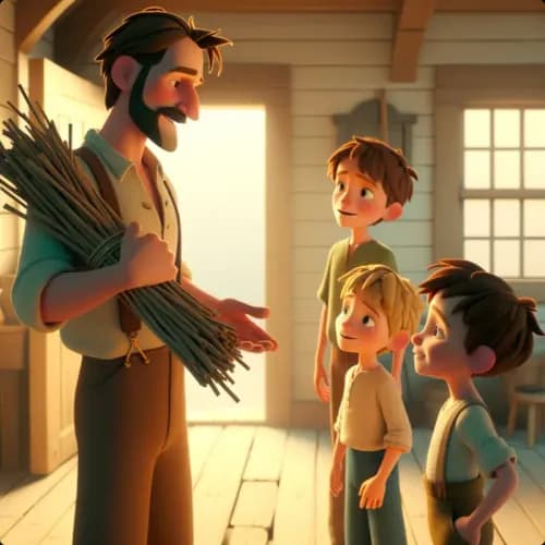 Colorful illustration of The Bundle of Sticks - a fable