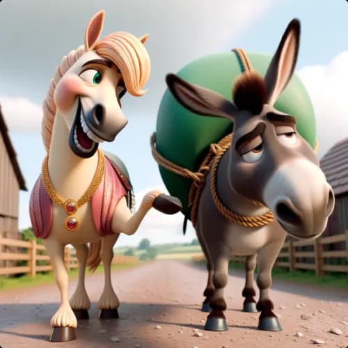 Colorful illustration of The Disdainful Horse - a fable