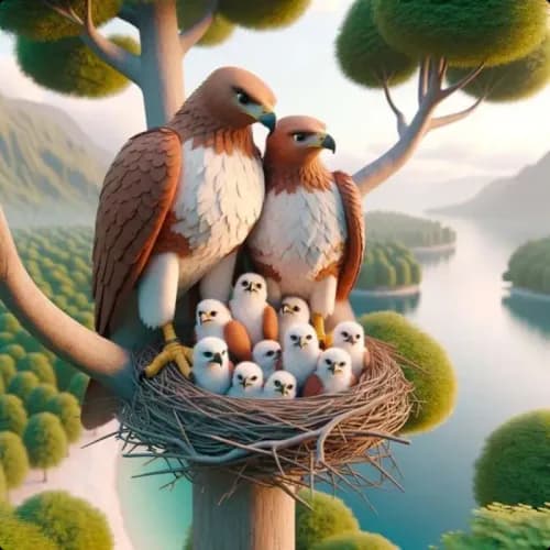 Colorful illustration of The Hawks and their Friends - a fable