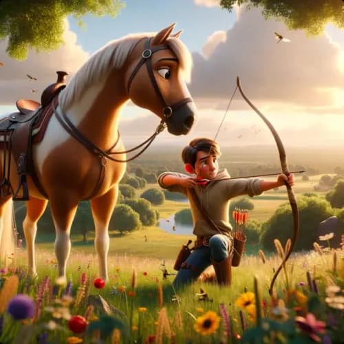 Colorful illustration of The Horse and The Stag - a fable