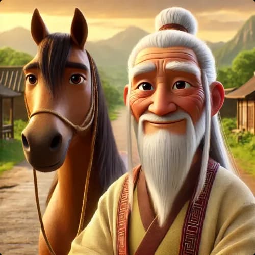 Colorful illustration of The Old Man Who Lost His Horse fable - Wisdom and Patience
