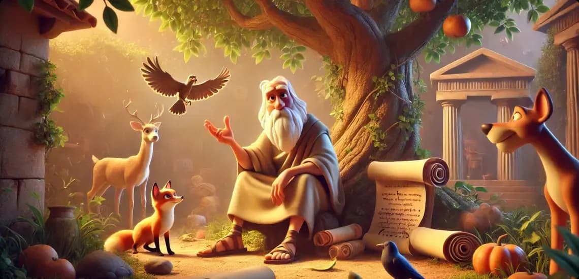 إيسوب: شخصية أسطورية بين القصص الخرافية والحقائق - اكتشف الإرث الغامض لإيسوب، الشخصية الأسطورية من اليونان القديمة، وحكاياته الخ...